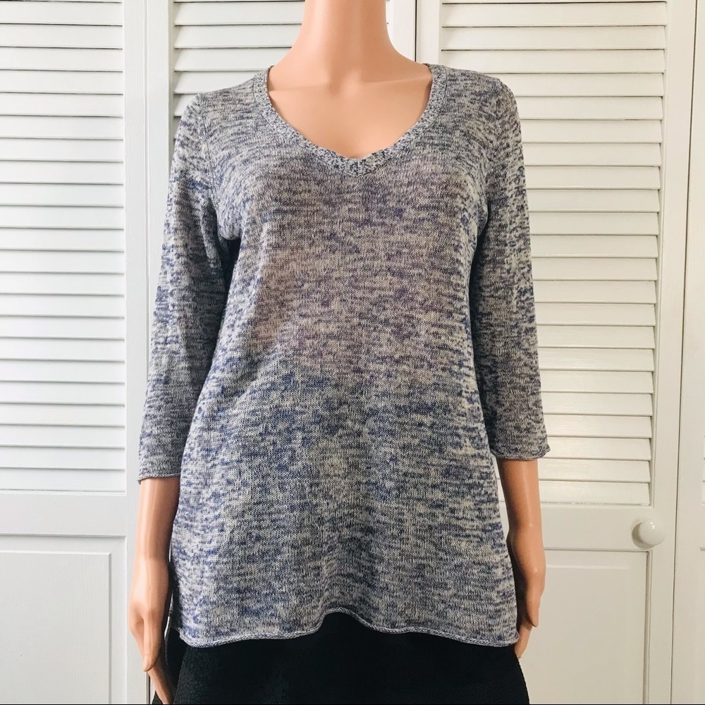 3/$25 TALBOTS Blue White Silk Blend V-Neck Semi Sheer Sweater Size Small